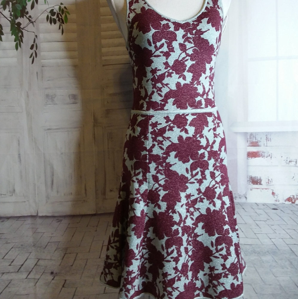 Zac Zac Posen silver burgundy floral sleeveless formal cocktail dress size S